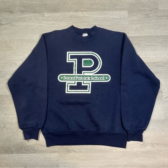 Vintage 90s Saint Patrick School Crewneck Sweatshirt Size Small Blue Sweater - Picture 1 of 9